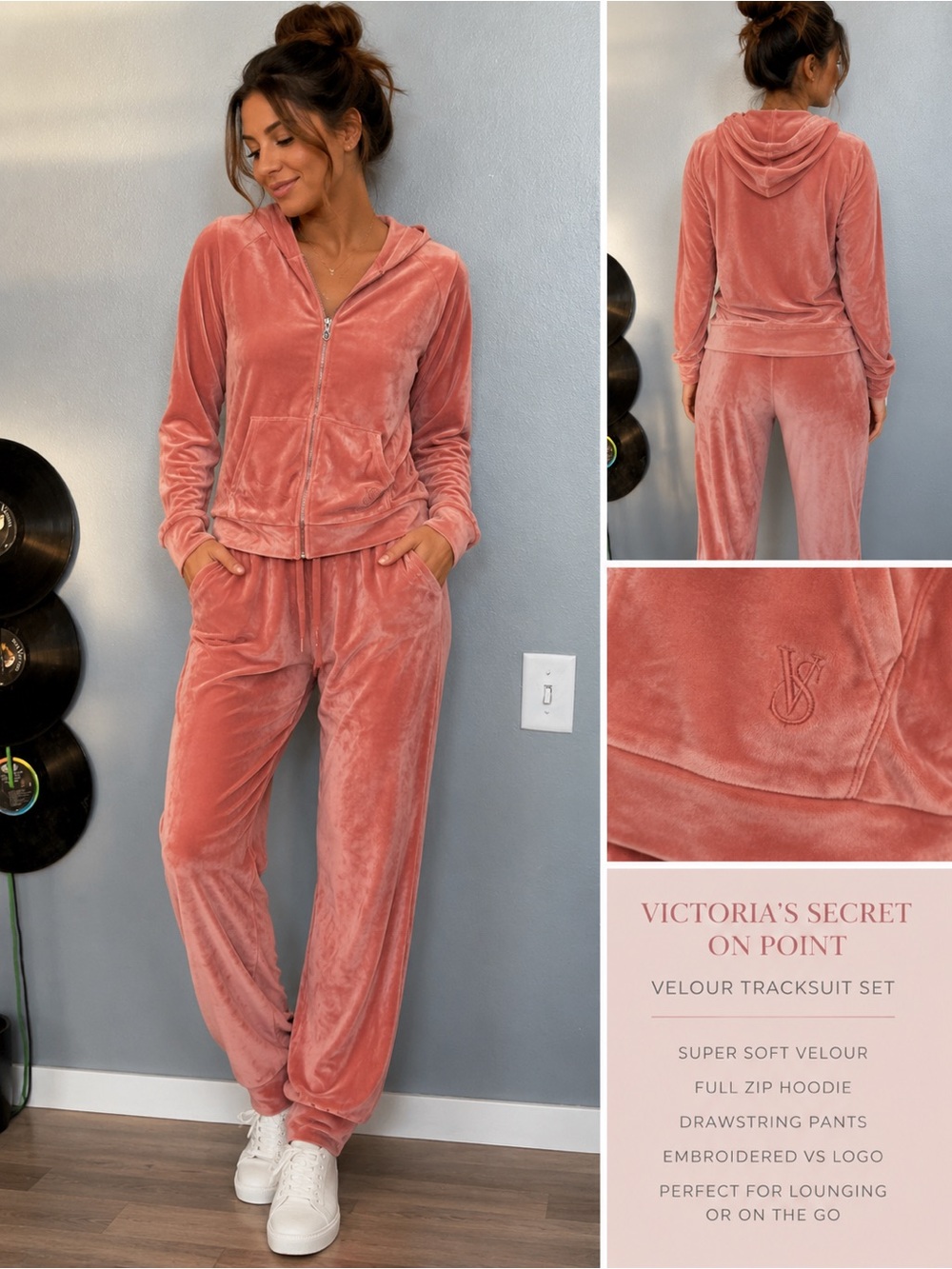 Victoria's Secret Rose Velour Hoodie & Jogger Set